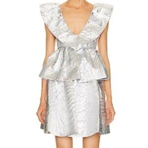 GANNI Metallic Jacquard Layer Dress Size 38 NWT